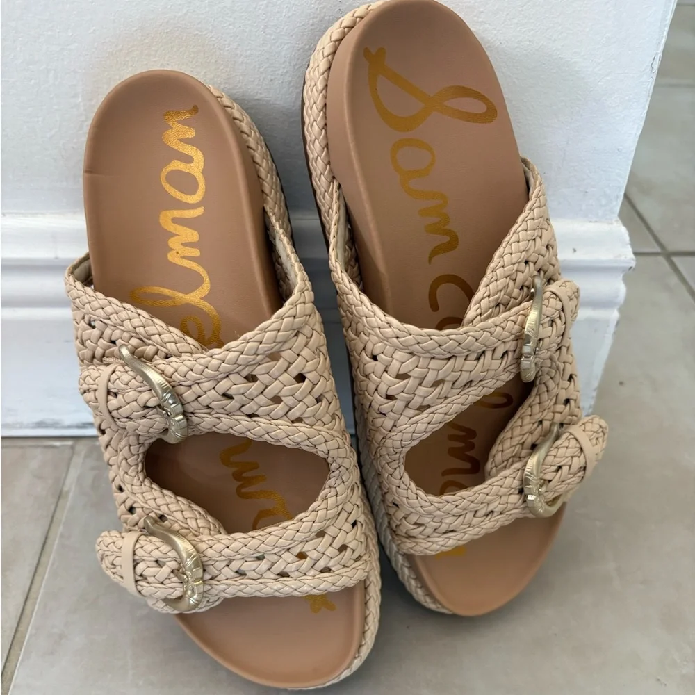 Sam Edelman Reid Linen Woven Sandals Double Stap Slides - Picture 8 of 9